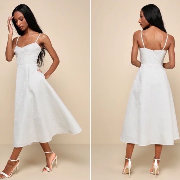 LULU's Chic Bridal Shower Reception Elegant Bustier Floral Wedding Midi Dress - Picture 3 of 5